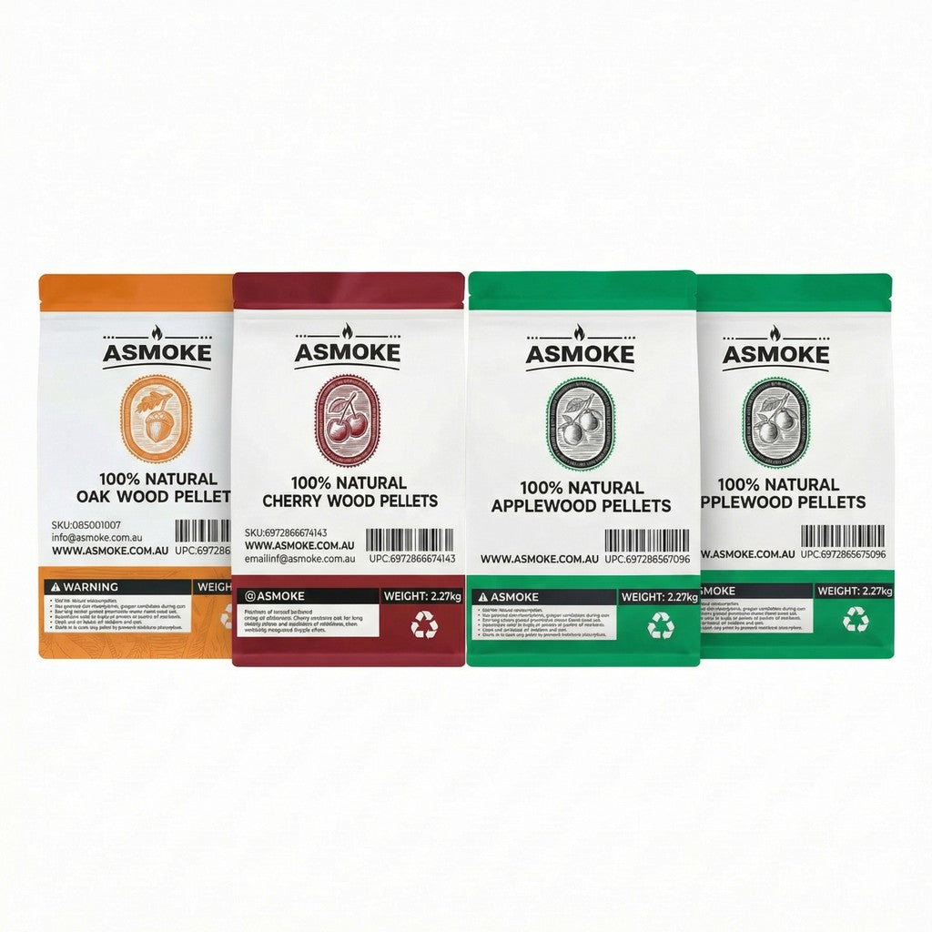 ASMOKE 4-Piece Premium Wood Pellet Variety Pack - Oak, Cherry & 2x Apple (4 x 2.27kg Bags) - Flavour Fushion Cooking Shop