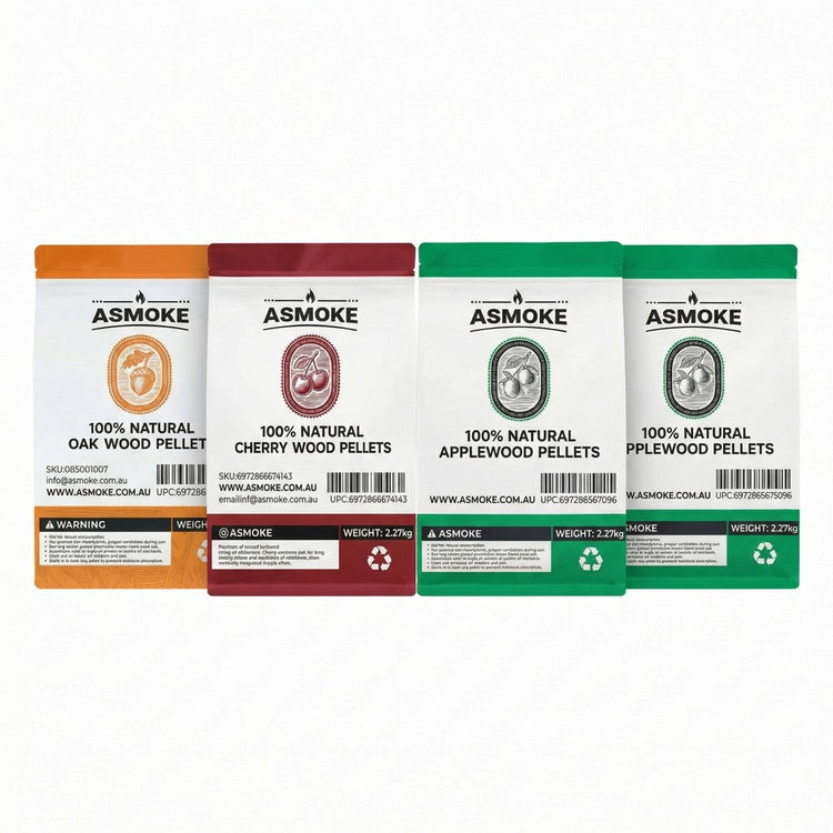 ASMOKE 4-Piece Premium Wood Pellet Variety Pack - Oak, Cherry & 2x Apple (4 x 2.27kg Bags) - Flavour Fushion Cooking Shop