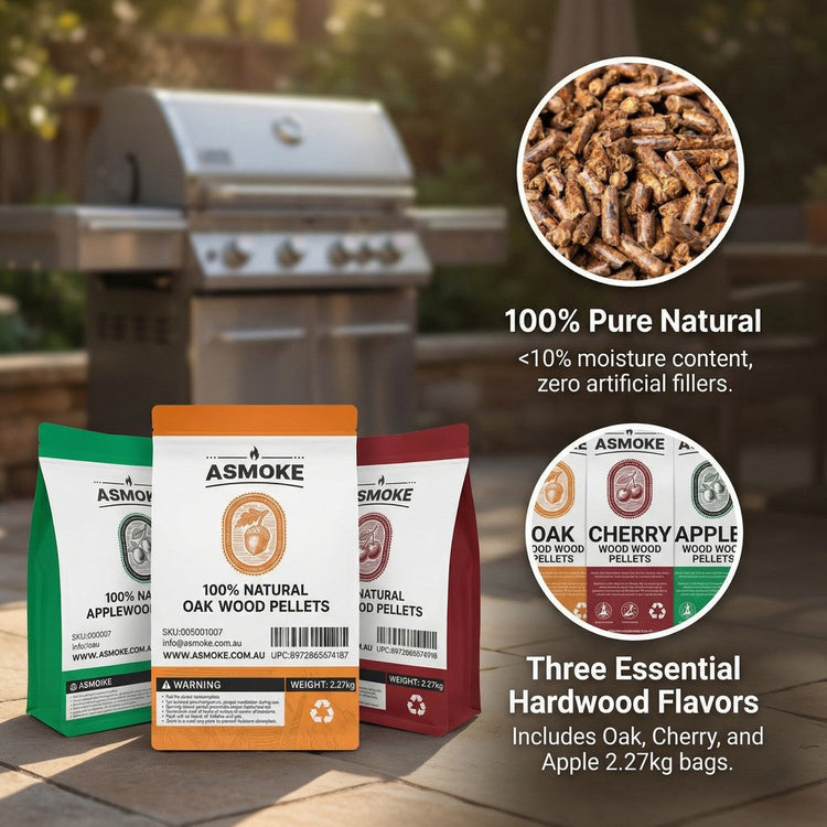 ASMOKE 4-Piece Premium Wood Pellet Variety Pack - Oak, Cherry & 2x Apple (4 x 2.27kg Bags) - Flavour Fushion Cooking Shop