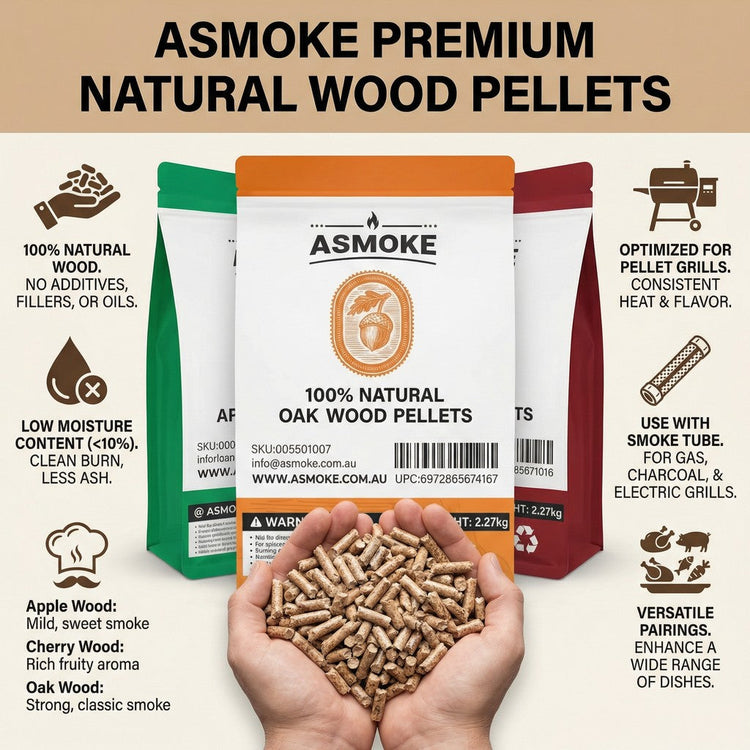 ASMOKE 4-Piece Premium Wood Pellet Variety Pack - Oak, Cherry & 2x Apple (4 x 2.27kg Bags) - Flavour Fushion Cooking Shop