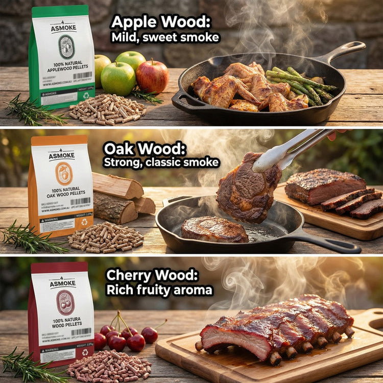 ASMOKE 4-Piece Premium Wood Pellet Variety Pack - Oak, Cherry & 2x Apple (4 x 2.27kg Bags) - Flavour Fushion Cooking Shop
