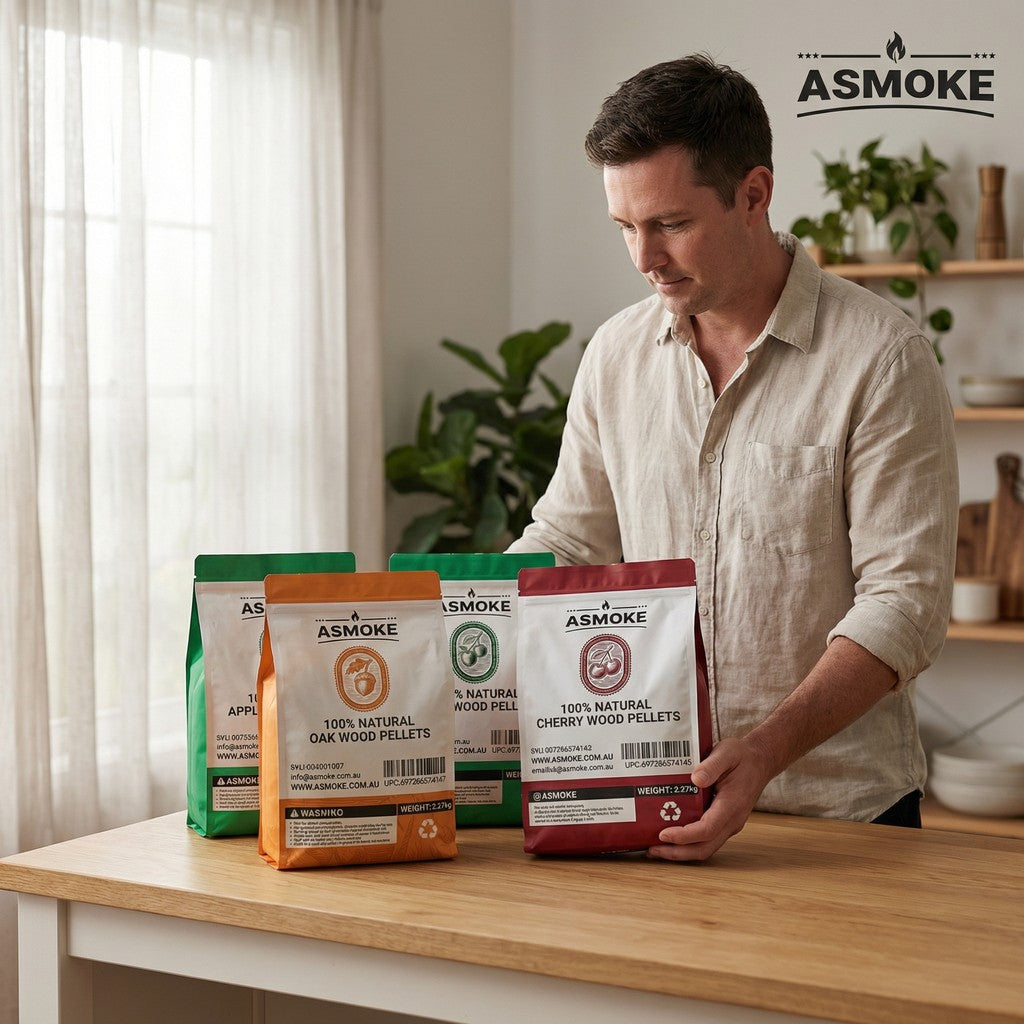 ASMOKE 4-Piece Premium Wood Pellet Variety Pack - Oak, Cherry & 2x Apple (4 x 2.27kg Bags) - Flavour Fushion Cooking Shop
