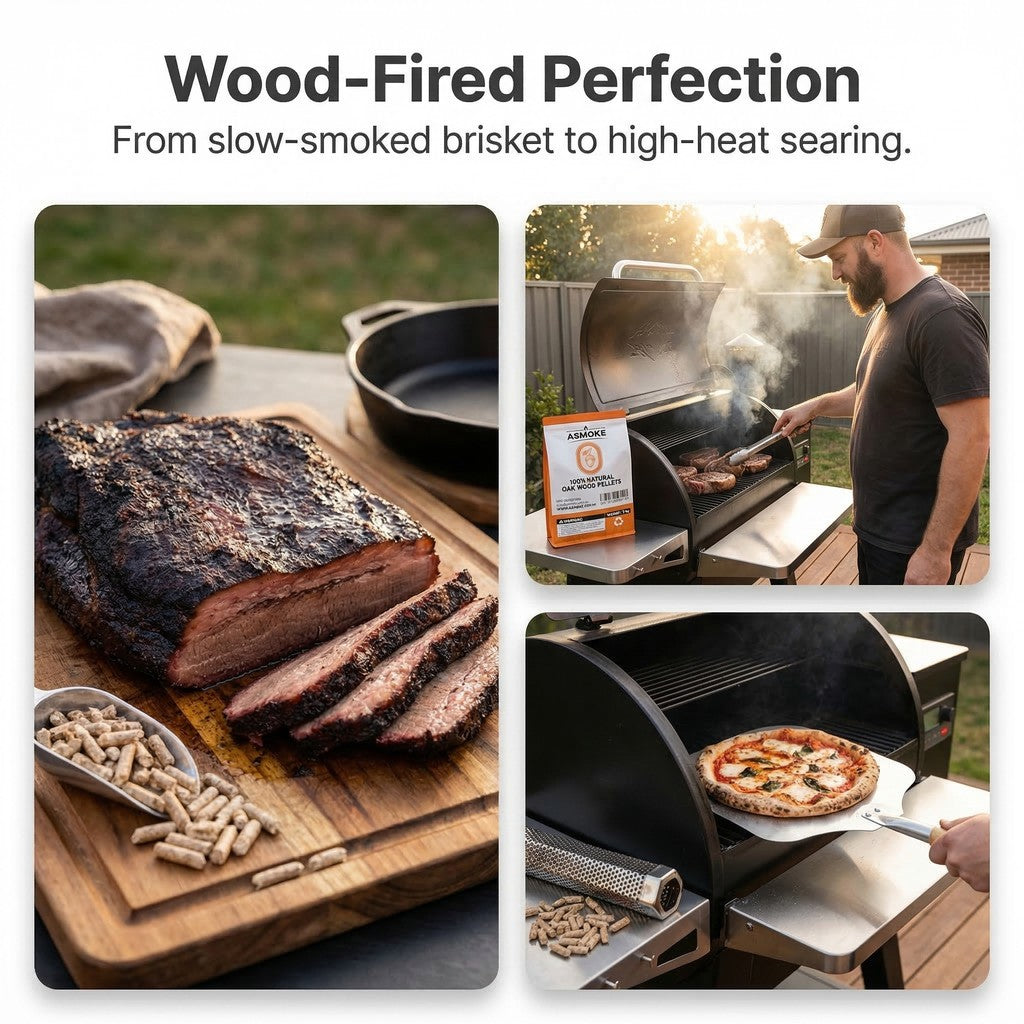 ASMOKE 100% Natural Premium Oak Wood BBQ Pellets for Smoker & Grill (9kg / 20lbs) x2 - Flavour Fushion Cooking Shop
