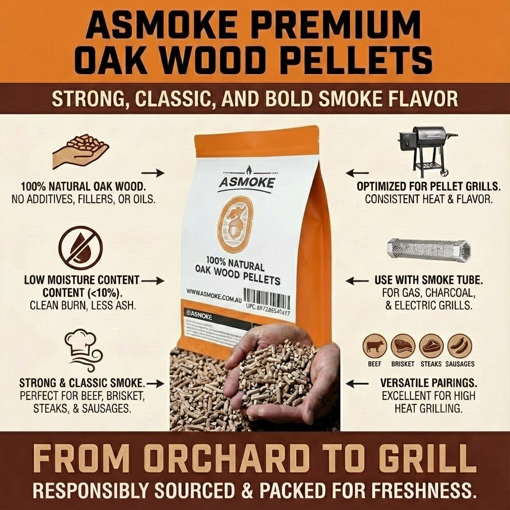 ASMOKE 100% Natural Oak Wood BBQ Pellets (2.27kg) - High Heat Hardwood for Brisket & Pizza Ovens - Flavour Fushion Cooking Shop