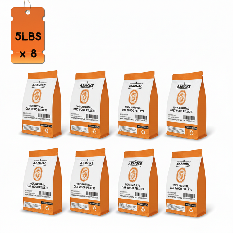 ASMOKE 19kg (40lbs) Premium Oak Wood BBQ Smoker Pellets Bulk Bundle (8 x 2.27kg Bags) - Flavour Fushion Cooking Shop