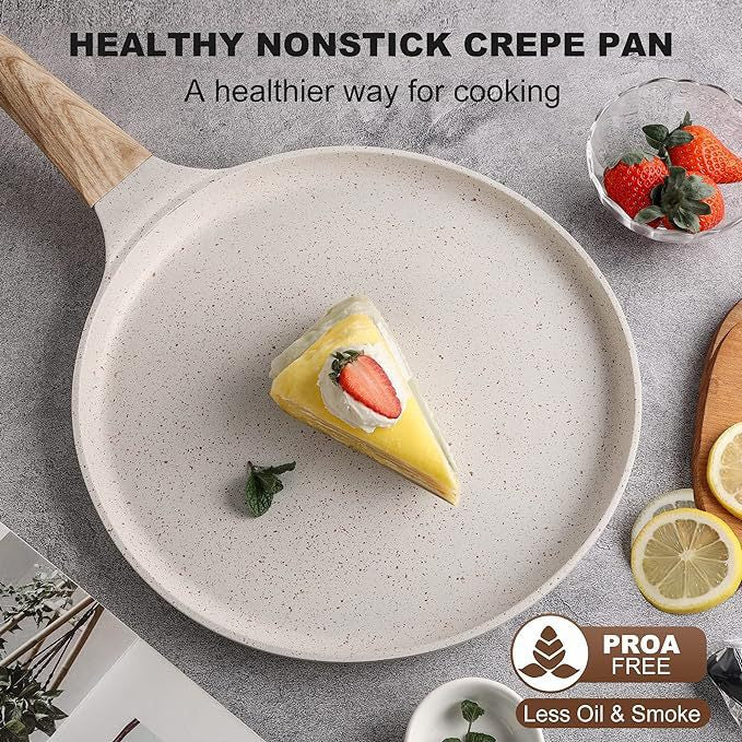 Grey 24cm Non-Stick Crepe Pan - Versatile Flat Skillet for Pancakes, Omelettes & Tortillas - Flavour Fushion Cooking Shop