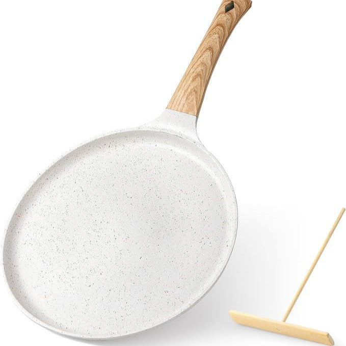 White 28cm Non-Stick Crepe Pan - Versatile Flat Skillet for Pancakes, Omelettes & Tortillas - Flavour Fushion Cooking Shop