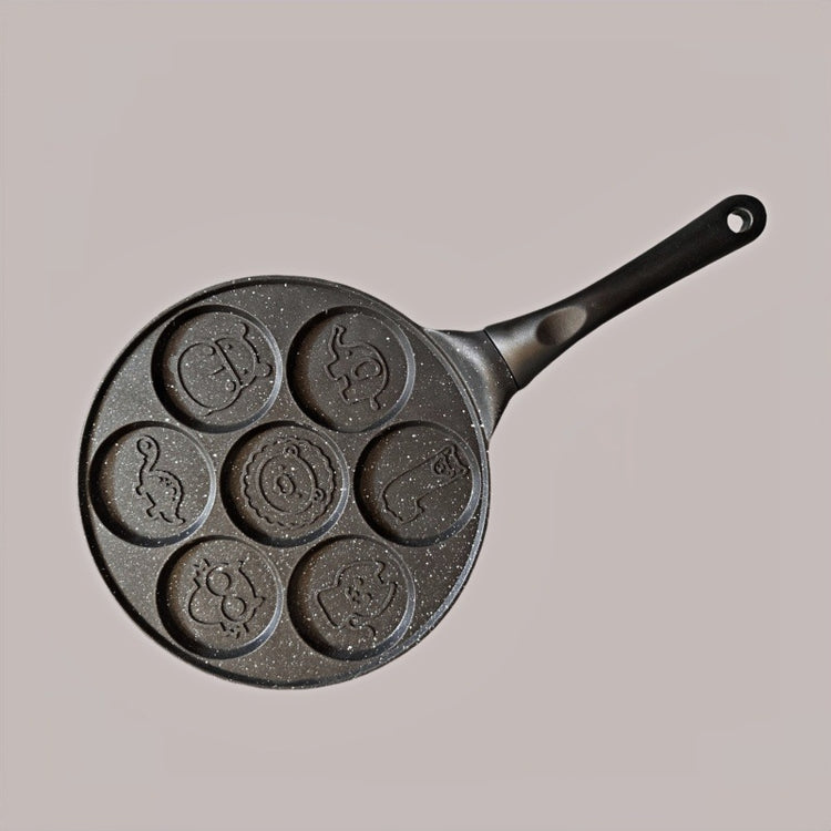 Black Cartoon + Black Handle (Gas Model) Non-Stick Pancake Pan - 7-Hole Fun Shapes Breakfast Griddle (27cm) - Flavour Fushion Cooking Shop