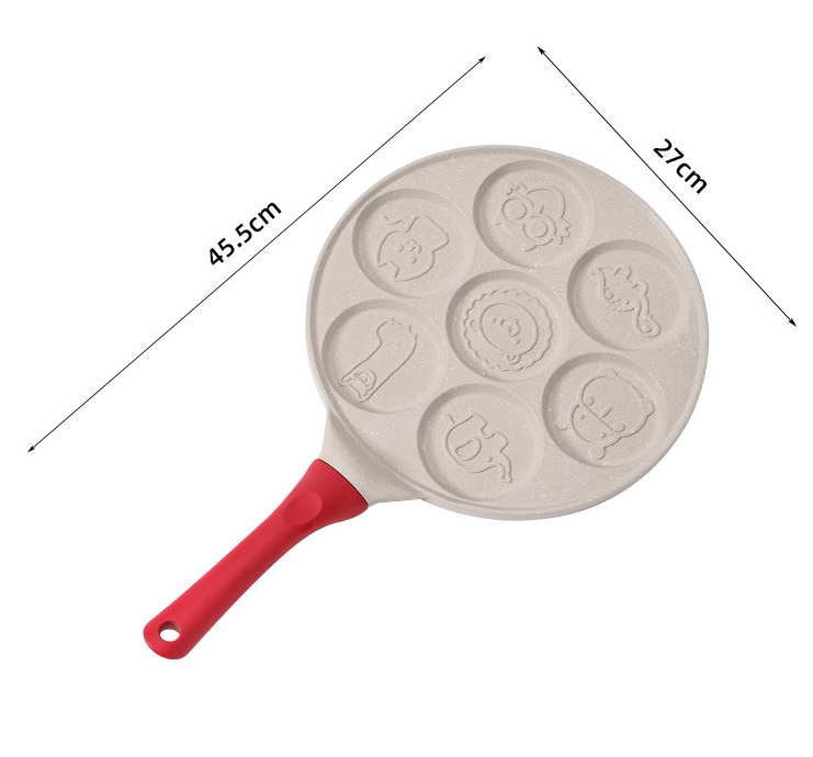 Black Cartoon + Black Handle (Gas Model) Non-Stick Pancake Pan - 7-Hole Fun Shapes Breakfast Griddle (27cm) - Flavour Fushion Cooking Shop