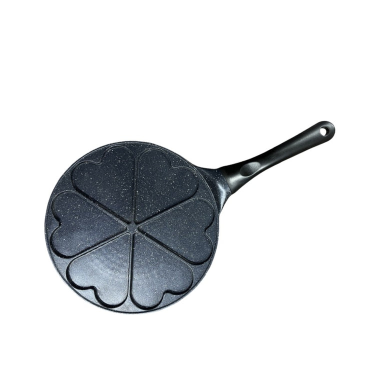 Black Heart + Black Handle (Gas model) Non-Stick Pancake Pan - 7-Hole Fun Shapes Breakfast Griddle (27cm) - Flavour Fushion Cooking Shop