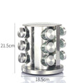 Modern stainless steel round rotating spice rack with 12 empty glass jars (88 ml each)