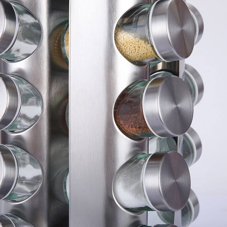 Modern stainless steel round rotating spice rack with 12 empty glass jars (88 ml each) - Flavour Fushion Cooking Shop