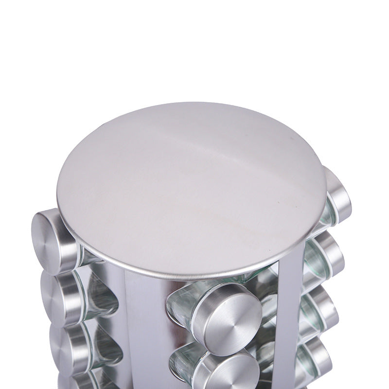 Modern stainless steel round rotating spice rack with 12 empty glass jars (88 ml each) - Flavour Fushion Cooking Shop
