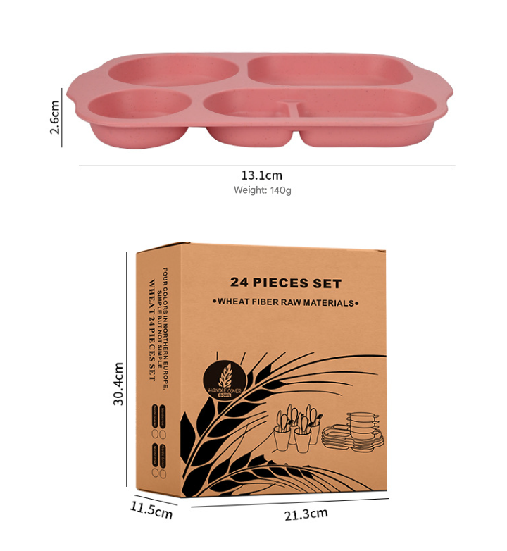 Yellow Durable Eco-Friendly Wheat Straw Dinnerware Set - 24 Pieces with Plates, Bowls, Cups & Cutlery