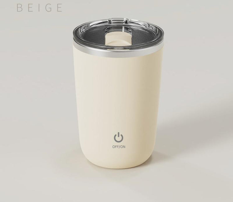 Mini Portable Electric Self-Stirring Mug - USB-C Rechargeable, 4-Hour Use, Stainless Steel (Beige) - Flavour Fushion Cooking Shop