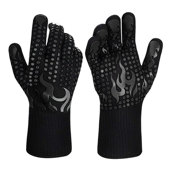 Black a Pair Of Extreme Heat Resistant BBQ Gloves Silicone Grip for Grilling & Oven Use - Flavour Fushion Cooking Shop
