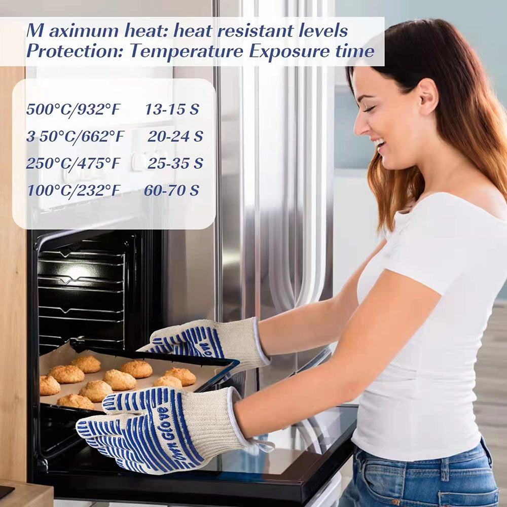 Blue and White Extreme Heat Resistant BBQ Gloves - Cut-Resistant Oven Mitts with Non-Slip Silicone Grip - Flavour Fushion Cooking Shop