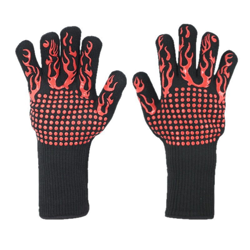 Red Flame Pattern Extreme Heat Resistant BBQ Gloves - 500°C - Flavour Fushion Cooking Shop