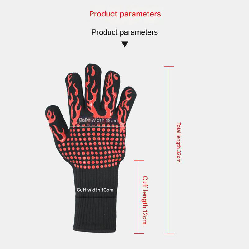 Red Flame Pattern Extreme Heat Resistant BBQ Gloves - 500°C - Flavour Fushion Cooking Shop