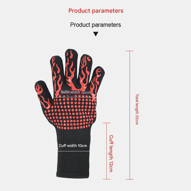 Red Flame Pattern Extreme Heat Resistant BBQ Gloves - 500°C - Flavour Fushion Cooking Shop