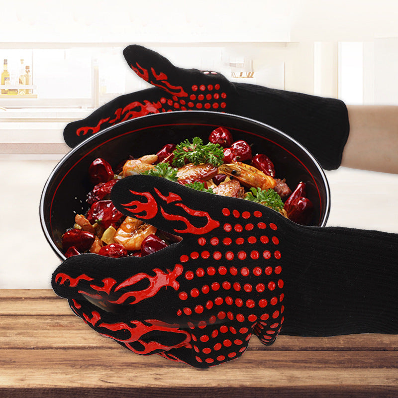 Red Flame Pattern Extreme Heat Resistant BBQ Gloves - 500°C - Flavour Fushion Cooking Shop
