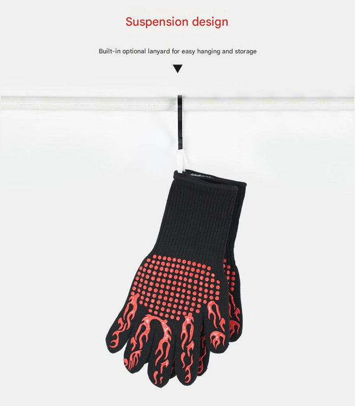 Black Flame Pattern Extreme Heat Resistant BBQ Gloves - 500°C - Flavour Fushion Cooking Shop