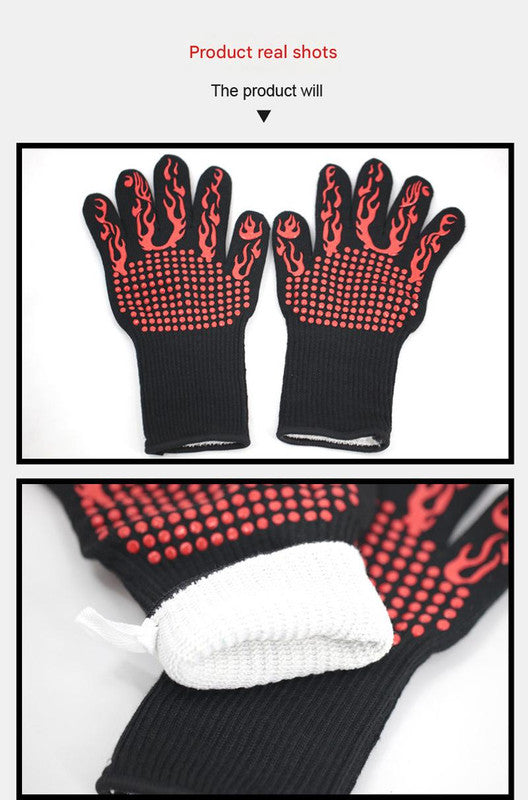 Black Flame Pattern Extreme Heat Resistant BBQ Gloves - 500°C - Flavour Fushion Cooking Shop
