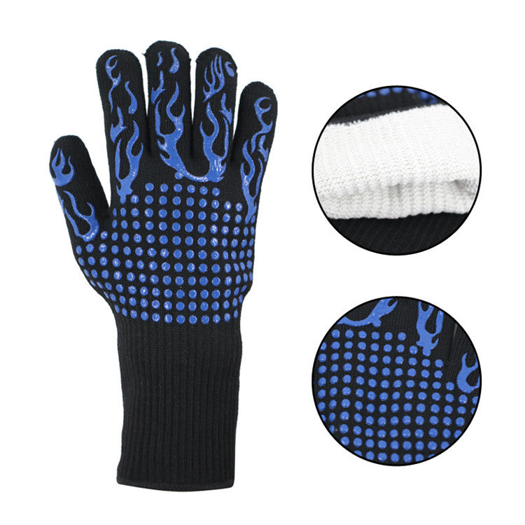 Blue Flame Pattern Extreme Heat Resistant BBQ Gloves - 500°C - Flavour Fushion Cooking Shop