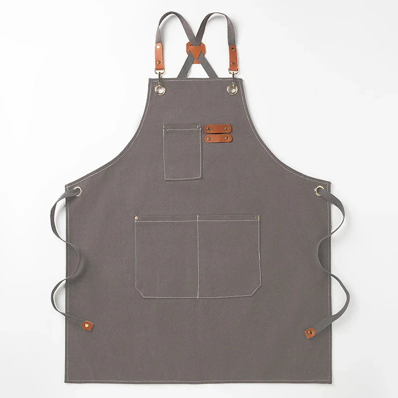 Grey 16-ounce Heavy-Duty Canvas Apron – Durable, Waterproof & Oil-Resistant Kitchen Workwear for Cooking and Crafting