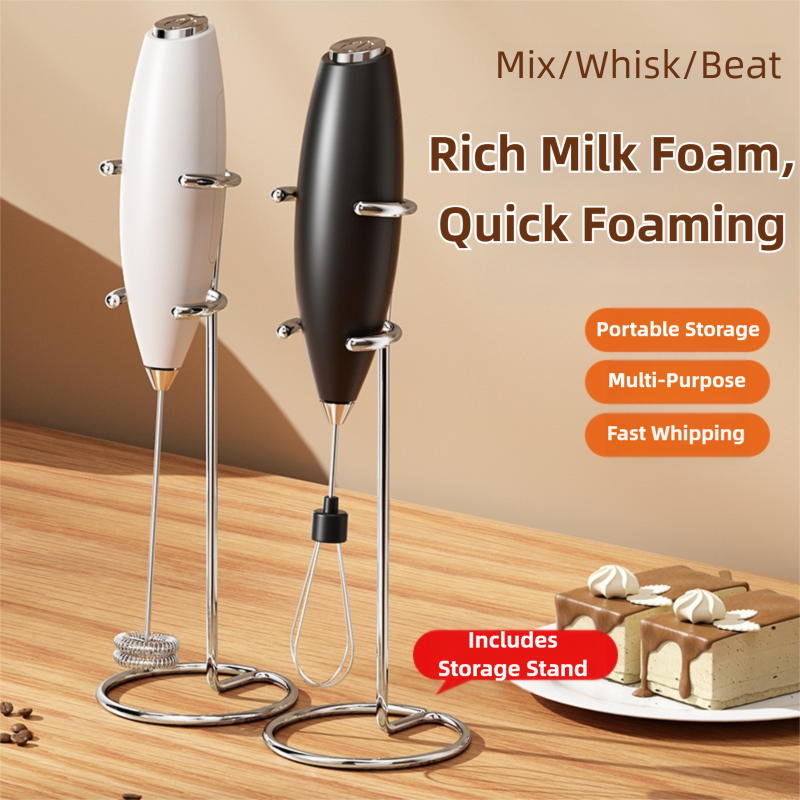 Black Battery-Powered Frother and Whisk with Stand - Flavour Fushion Cooking Shop