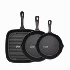 Three-piece set Heavy Duty Cast Iron Skillet & Grill Pan