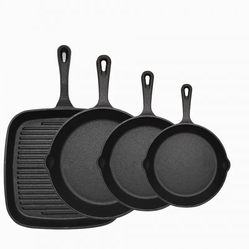 Four-piece set Heavy Duty Cast Iron Skillet & Grill Pan - Flavour Fushion Cooking Shop