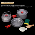 Portable Camping Cookware Set for 3-5 People Aluminum Kettle Pot Frying Pan