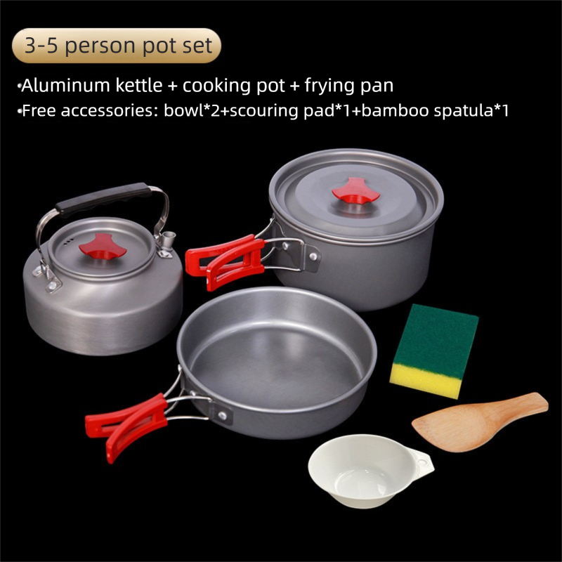 Portable Camping Cookware Set for 3-5 People Aluminum Kettle Pot Frying Pan - Flavour Fushion Cooking Shop