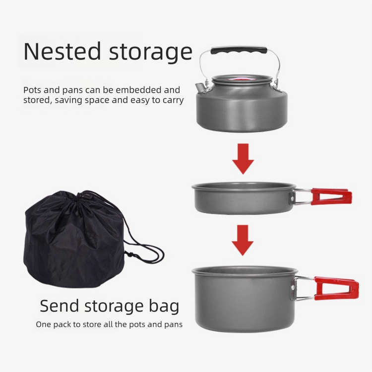 Portable Camping Cookware Set for 3-5 People Aluminum Kettle Pot Frying Pan - Flavour Fushion Cooking Shop