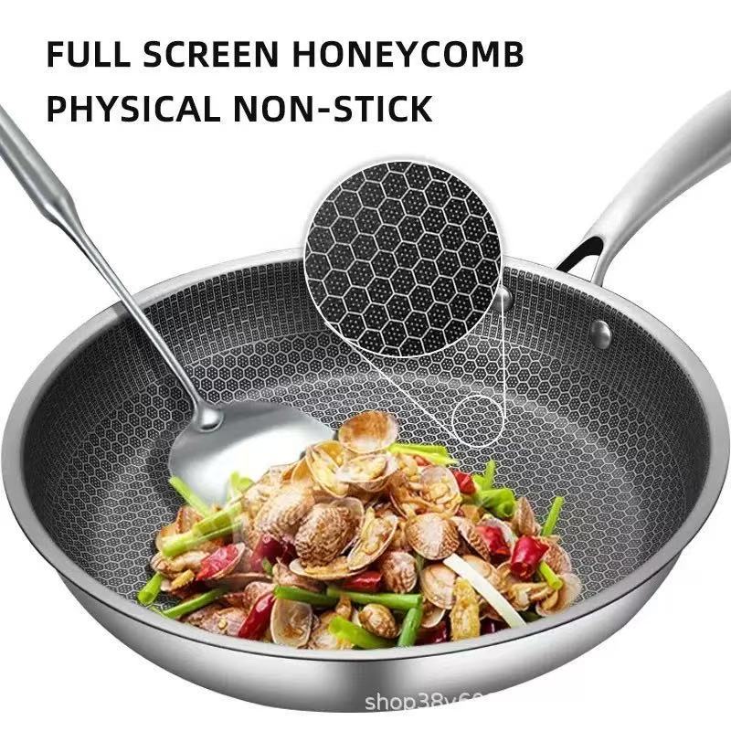 Stainless Steel Non-Stick Frying Pan 26CM Honeycomb Wok Skillet - Flavour Fushion Cooking Shop