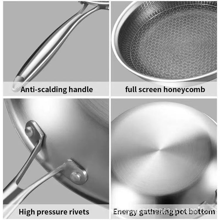 Stainless Steel Non-Stick Frying Pan 26CM Honeycomb Wok Skillet - Flavour Fushion Cooking Shop