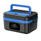 1L Black-Blue Cordless Waterless Heated Lunch Box - Portable 304 Stainless Steel Bento