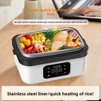 1L Black-Blue Cordless Waterless Heated Lunch Box - Portable 304 Stainless Steel Bento
