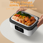 1L Black-Blue Cordless Waterless Heated Lunch Box - Portable 304 Stainless Steel Bento