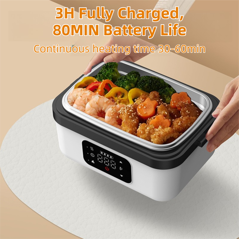 1L Black-Blue Cordless Waterless Heated Lunch Box - Portable 304 Stainless Steel Bento - Flavour Fushion Cooking Shop
