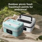 1L Black-Blue Cordless Waterless Heated Lunch Box - Portable 304 Stainless Steel Bento