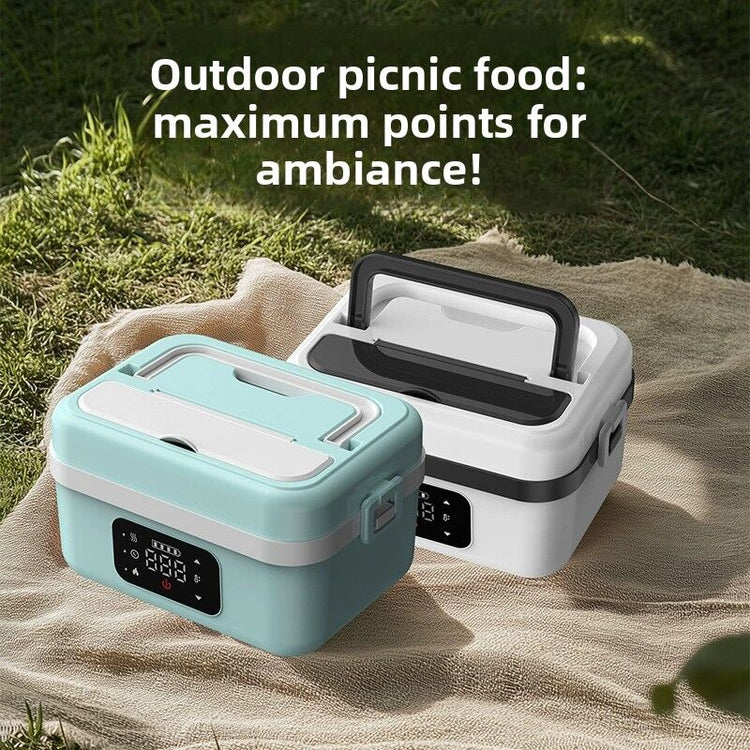 1L Black-Blue Cordless Waterless Heated Lunch Box - Portable 304 Stainless Steel Bento - Flavour Fushion Cooking Shop