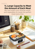 1L Black-Blue Cordless Waterless Heated Lunch Box - Portable 304 Stainless Steel Bento