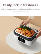 1L Black-Blue Cordless Waterless Heated Lunch Box - Portable 304 Stainless Steel Bento