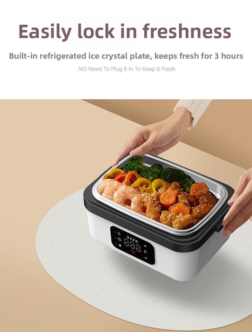 1L Black-Blue Cordless Waterless Heated Lunch Box - Portable 304 Stainless Steel Bento - Flavour Fushion Cooking Shop