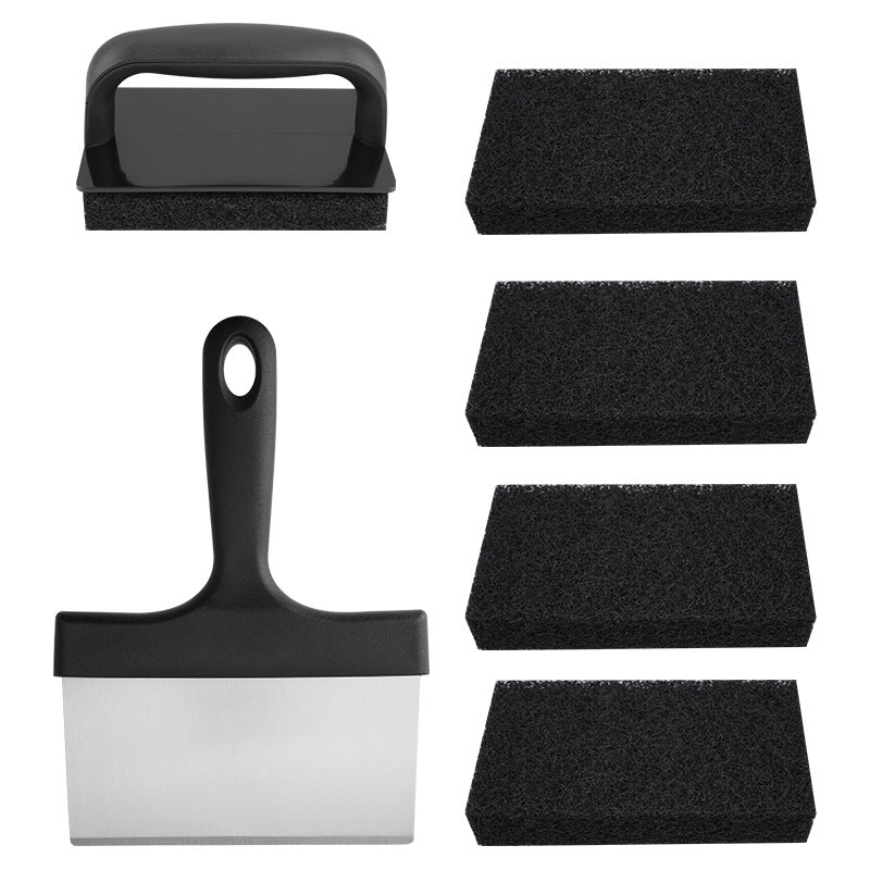 Stainless Steel BBQ Griddle and Grill Cleaning Tool Set - Scraper, 4  Cleaning Pad with TPR Handle Kit for Deep Cleaning - Flavour Fushion Cooking Shop