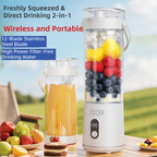 White Portable 600ml Wireless Juicer Blender with 12-Leaf Blades - 20,000 RPM