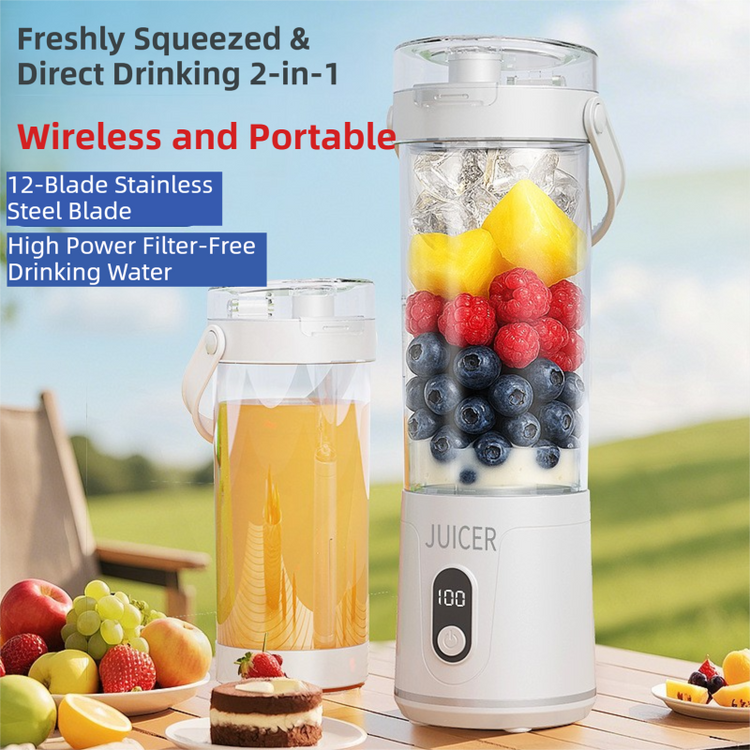 White Portable 600ml Wireless Juicer Blender with 12-Leaf Blades - 20,000 RPM - Flavour Fushion Cooking Shop