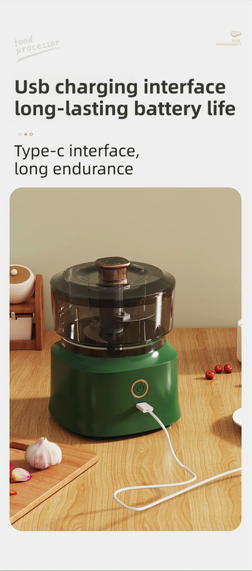 Green Wireless Electric Kitchen Grinder -  Portable 150ml Baby Food Maker with 3 Stainless Steel Blades, USB Charging - Flavour Fushion Cooking Shop